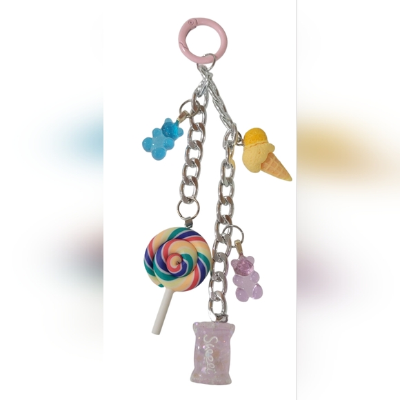 Hand Crafted Accessories - Summer Sweet Tooth Colorful Multichain Candy Charm Keychain Handmade FOB